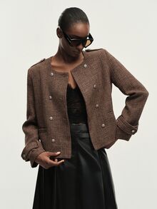 Aveloria Modichic Jaket Wanita Lengan Panjang Berkerah Bulat dengan Hiasan Kancing, Gaya Vintage Prancis, Elegan, Serbaguna, Cocok untuk Kantor, Warna Cokelat Kopi, dan Musim Gugur. - MultiWarna - View 5
