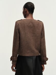Aveloria Modichic Jaket Wanita Lengan Panjang Berkerah Bulat dengan Hiasan Kancing, Gaya Vintage Prancis, Elegan, Serbaguna, Cocok untuk Kantor, Warna Cokelat Kopi, dan Musim Gugur. - MultiWarna - View 2
