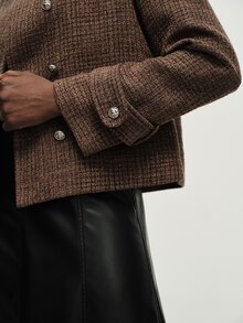 Aveloria Modichic Jaket Wanita Lengan Panjang Berkerah Bulat dengan Hiasan Kancing, Gaya Vintage Prancis, Elegan, Serbaguna, Cocok untuk Kantor, Warna Cokelat Kopi, dan Musim Gugur. - MultiWarna - View 1