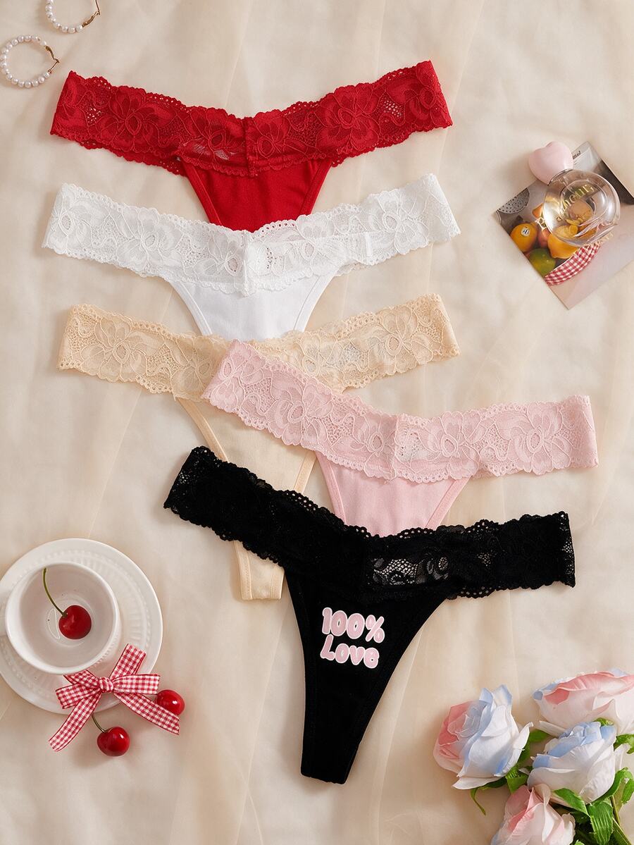 Snug Zone 5件組蕾絲腰帶女款丁字褲內褲套裝 - 彩色 - 查看 1