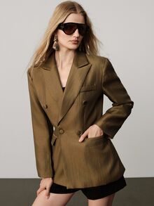 Aveloria Modichic A High-End, Minimalist, And Elegant "Old Money" Style Work Blazer For Early Autumn, Featuring A Lapel Design And A Fabric With A Premium Golden Sheen. - Brown - View 3