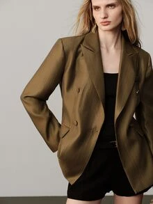 Aveloria Modichic A High-End, Minimalist, And Elegant "Old Money" Style Work Blazer For Early Autumn, Featuring A Lapel Design And A Fabric With A Premium Golden Sheen. - Brown - View 4