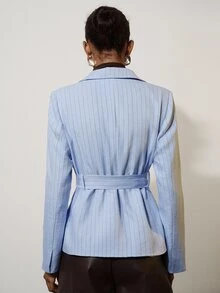 Aveloria Modichic 女款淺藍色圖案長袖翻領腰帶曲擺西裝外套 辦公商務 夏季休閒 專業商務 - 彩色 - 查看 2