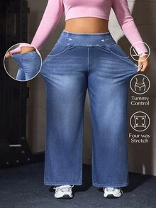 Flexra Fall Business Straight Leg Stretchy Denim Going Out Washed Comfortable Plus Size Jeans For Women - Blue - View 10