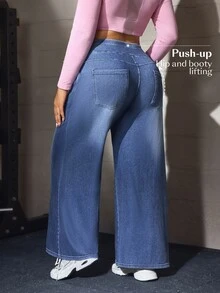 Flexra Fall Business Straight Leg Stretchy Denim Going Out Washed Comfortable Plus Size Jeans For Women - Blue - View 2