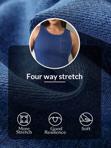 Flexra Summer Casual Cargo Business Loose Denim Going Out Vacation Party Washed Comfortable Plus Size Denim Top For Women Navy Blue - Dark Wash - View 8