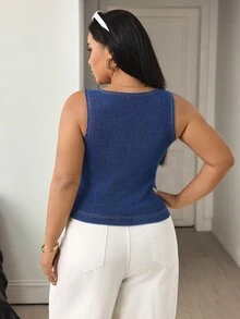Flexra Summer Casual Cargo Business Loose Denim Going Out Vacation Party Washed Comfortable Plus Size Denim Top For Women Navy Blue - Dark Wash - View 2