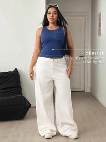 Flexra Summer Casual Cargo Business Loose Denim Going Out Vacation Party Washed Comfortable Plus Size Denim Top For Women Navy Blue - Dark Wash - View 1