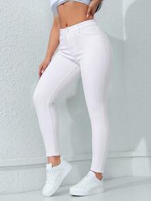 Flexra Fall Casual High Waist Skinny White Denim Gym Daily Wear Washed Comfortable Plus Size Jeans For Women - White - View 7