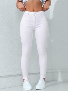 Flexra Fall Casual High Waist Skinny White Denim Gym Daily Wear Washed Comfortable Plus Size Jeans For Women - White - View 5