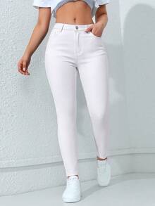 Flexra Fall Casual High Waist Skinny White Denim Gym Daily Wear Washed Comfortable Plus Size Jeans For Women - White - View 4