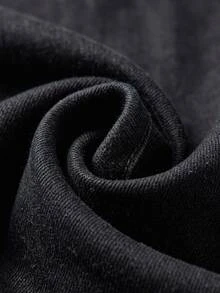 SHEIN بنطلون جينز أسود بغسيل أسود، خصر عالي، قصة عادية، أزرار أمامية، ساق مستقيمة، ستايل كاجوال ستريت وير، للمدرسة والاستخدام اليومي في الشتاء، مقاس صغير - الأسود - مشاهدة 5
