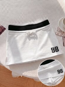 SHEIN Rok Rajut Anak Perempuan Remaja Motif Polkadot Kecil dengan Legging Terintegrasi, Rok Kasual dengan Tali Serut - Putih - View 1