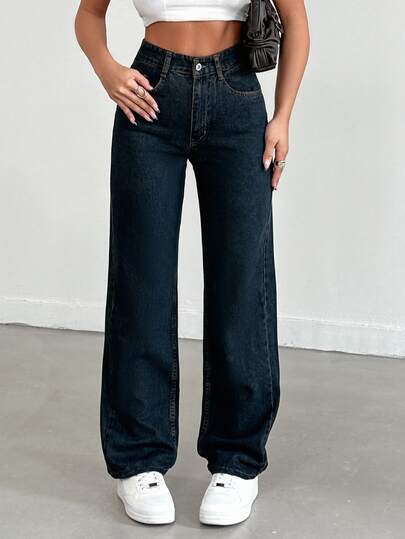 SHEIN Women High Waist Light Wash Wide Leg Casual Jeans Curve
