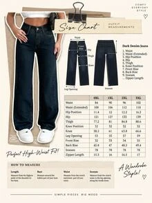 SHEIN Women High Waist Light Wash Wide Leg Casual Jeans Curve - Dark Wash - View 8
