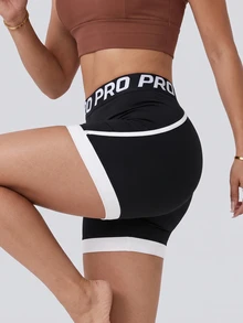 Dewbera Dewbera Women's Contrast Color Elastic Sports Shorts - Black and White - View 7