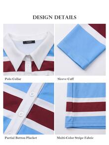 ELLERISSA Polo Top Rugby Garis Biru, Kerah, Lengan Panjang, Kancing Depan - MultiWarna - View 6