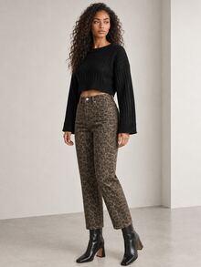 ELLERISSA Multicolor Leopard Print High Waist Straight Leg Jeans - Multicolor - View 5