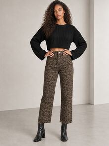 ELLERISSA Multicolor Leopard Print High Waist Straight Leg Jeans - Multicolor - View 4
