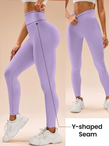 Sovereign Charm Solid Color Elastic Waist Tight Yoga Leggings, Suitable For Exercising - Violet Purple - View 3