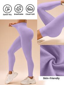 Sovereign Charm Solid Color Elastic Waist Tight Yoga Leggings, Suitable For Exercising - Violet Purple - View 6