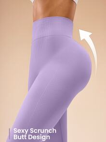 Sovereign Charm Solid Color Elastic Waist Tight Yoga Leggings, Suitable For Exercising - Violet Purple - View 4