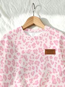 Tween Girls Leopard Print Letter Sweatshirt & Wide Leg Pants Set, Pink Cozy Sweet Outfit, Fall Winter, 1 Set - Multicolor - View 6
