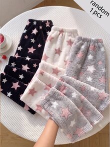 SHEIN 女童星星印花法蘭絨冬季長褲 - 灰色 - 查看 1
