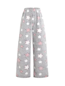 SHEIN 女童星星印花法蘭絨冬季長褲 - 灰色 - 查看 11