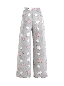 SHEIN 女童星星印花法蘭絨冬季長褲 - 灰色 - 查看 14