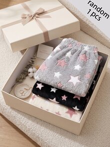 SHEIN 女童星星印花法蘭絨冬季長褲 - 灰色 - 查看 4