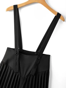 SHEIN Franclia Women's Solid Color Pleated Button Strap Wide Leg Jumpsuit Black Jumpsuits Elastic Waist Spring Fall Winter Outfit Elegant Party Christmas New Year - Black - View 6
