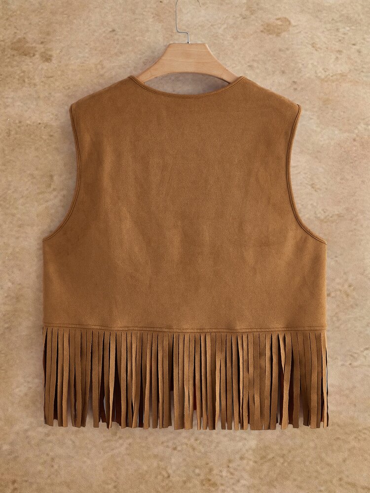 HIMLAND Men's Woven Fashion Daily Casual Retro Cowboy Vintage Camel Elegant Fitted Jacket Tassel Vest Halloween Concert Vacation Autumn Streetwear Suede Air - Brown - View 5