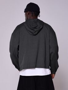 Musero Hooded Check Shirt Placket Detail Cuffed Sleeve Autum Winter Essentials - Grey - View 4