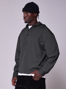 Musero Hooded Check Shirt Placket Detail Cuffed Sleeve Autum Winter Essentials - Grey - View 3