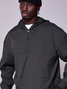 Musero Hooded Check Shirt Placket Detail Cuffed Sleeve Autum Winter Essentials - Grey - View 5
