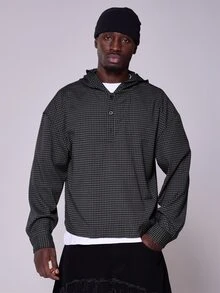 Musero Hooded Check Shirt Placket Detail Cuffed Sleeve Autum Winter Essentials - Grey - View 1