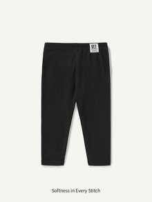 SHEIN Baby Girl Knit Solid Color Casual Cute Bottoms Birthday Graduation White Autumn,1 Random Piece - Black - View 1