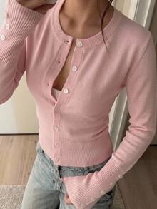 CovetEZ Women's Casual Solid Color Sweater, Autumn/Winter - Pink - View 1