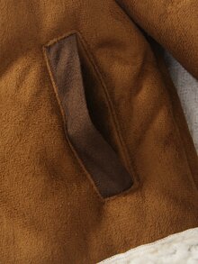 SHEIN 嬰兒男童女童通用冬季套裝 泰迪絨內裡拉鍊式摩托車夾克外套 - 棕色 - 查看 7