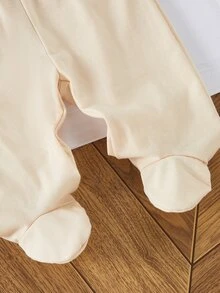 Spring/Autumn/Winter Newborn Home Wear Set, Cute Apricot Peter Pan Collar Cardigan Long Sleeve Top With Footed Pants, Soft And Comfortable, Best Gift For Newborns - Apricot - View 4