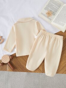 Spring/Autumn/Winter Newborn Home Wear Set, Cute Apricot Peter Pan Collar Cardigan Long Sleeve Top With Footed Pants, Soft And Comfortable, Best Gift For Newborns - Apricot - View 2