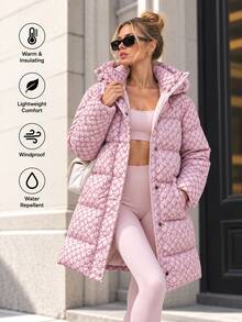 Bóhologie Women's Beige Monogram Print Oversized Quilted Puffer Jacket With Hood, Warm Winter Outerwear - Multicolor - View 8