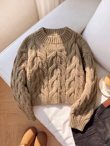 SHEIN Hoodie Pullover Leher Bulat Berlubang Sederhana Warna Polos untuk Anak Perempuan Remaja - Unta - View 6