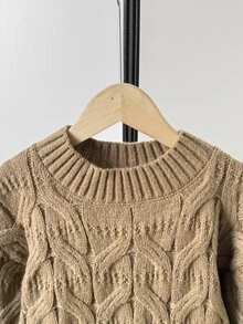 SHEIN Hoodie Pullover Leher Bulat Berlubang Sederhana Warna Polos untuk Anak Perempuan Remaja - Unta - View 9