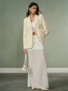 Aveloria Modichic Blazer de corte holgado con solapa de muesca, dos botones y bolsillo, diseño floral 3D calado, estilo elegante casual para oficina, trabajo, té y fiesta, color blanco roto, otoño - Beis - Ver 6