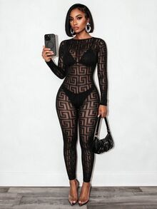 Zolique 时尚性感女式网眼紧身连衣裤 - 黑色 - 查看 5