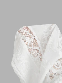 Skyraze White Flower Summer Euro Party Holiday White Lace Wide-Leg Pants,High Waist Drawstring Floral Embroidery Semi-Sheer Blend Relaxed Fit Trousers - White - View 10
