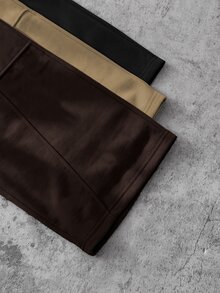 3pcs/Set Tween Boy High Street Fashion Solid Color Knit Straight Leg Pants, Novel And Stylish, Comfortable Fabric, Suitable For Versatile, New Arrival, Suitable For All Seasons - Coffee Brown - View 6