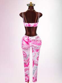 Amplova Women's Halloween Y2K Cropped Camisole Top And Character Print Skinny Leggings 2 Pieces Set - Pink - View 10